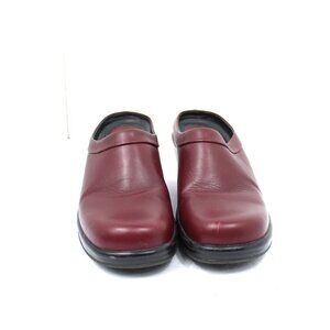 Dansko Burgundy Women's Leather Slip on Black Wedge Heel Mule Clogs Size 38